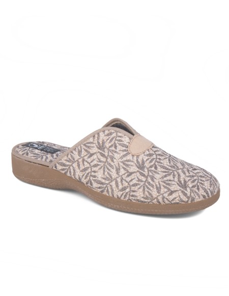 Chinela cuña alta caucho natural taupe ramas