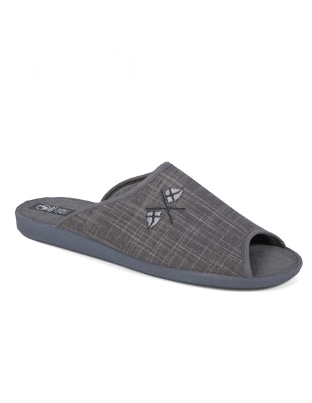 Zapatillas casa caucho peep toes gris banderas