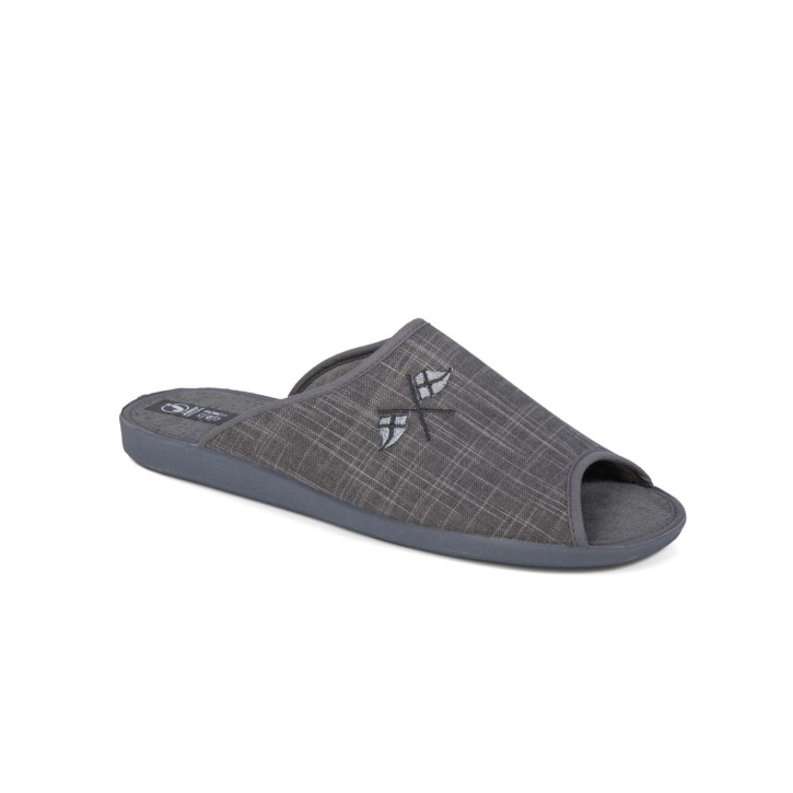 Zapatillas casa caucho peep toes gris banderas