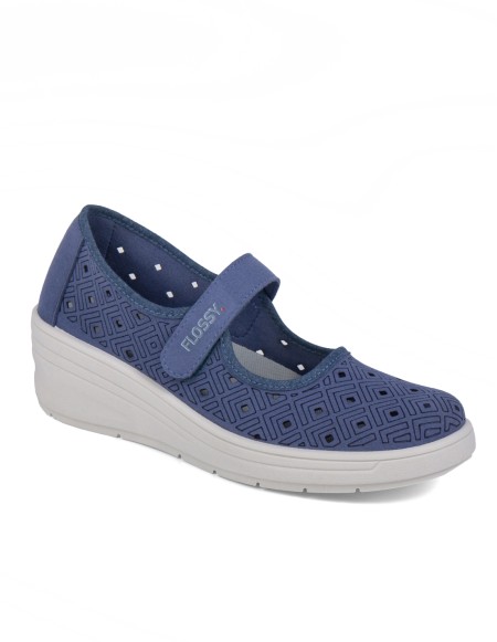 Zapato de cuña cinta velcro color jeans