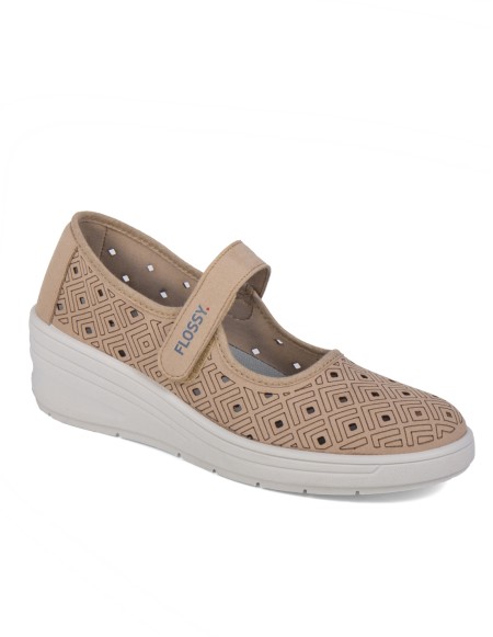 Zapato de cuña cinta velcro color arena