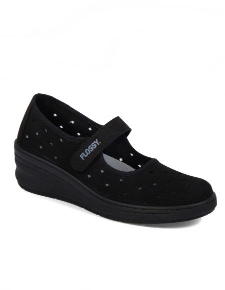 Zapato de cuña cinta velcro negro