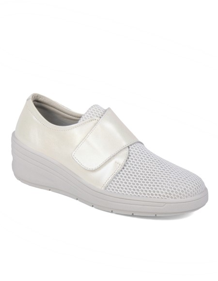 Zapato de cuña con velcro  blanco