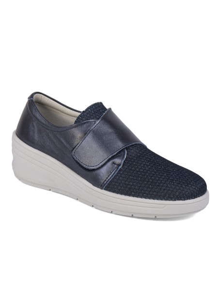 Zapato de cuña con velcro azul marino