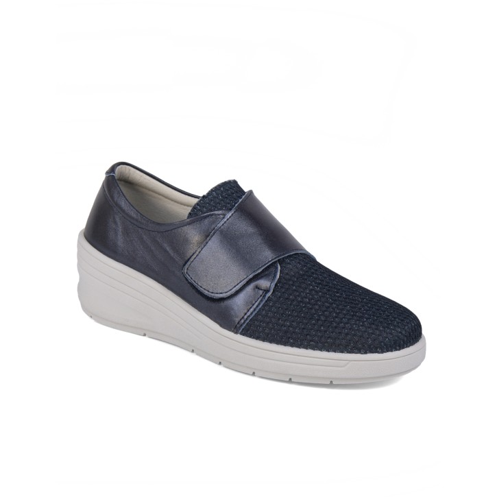 Zapato de cuña con velcro azul marino