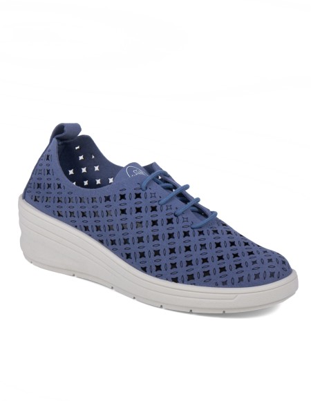 Zapato de cuña con cordones color jeans