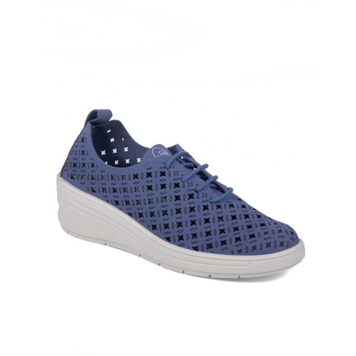 Zapato de cuña con cordones color jeans