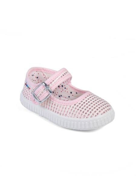 Zapatillas lona rosa con cierre de corchete