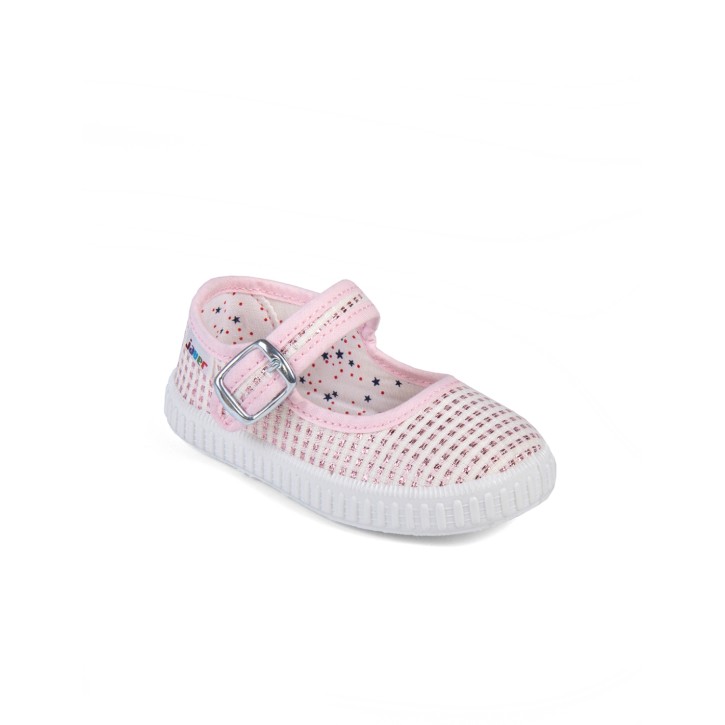 Zapatillas lona rosa con cierre de corchete