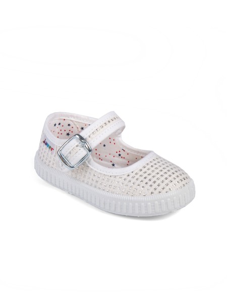 Zapatillas lona blanca con cierre de corchete