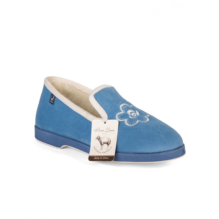 Zapatillas casa azulina cerradas de lana