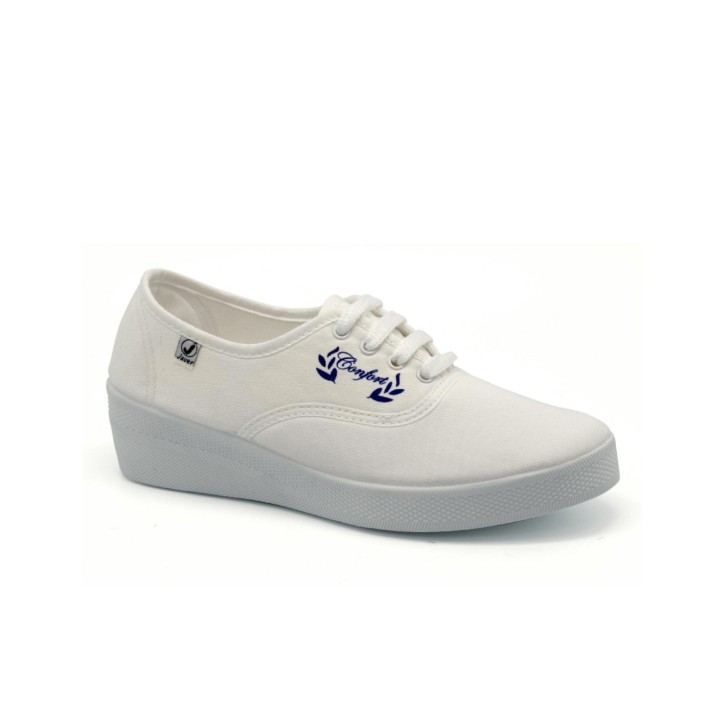 Zapatillas lona con cordones y cuña alta
