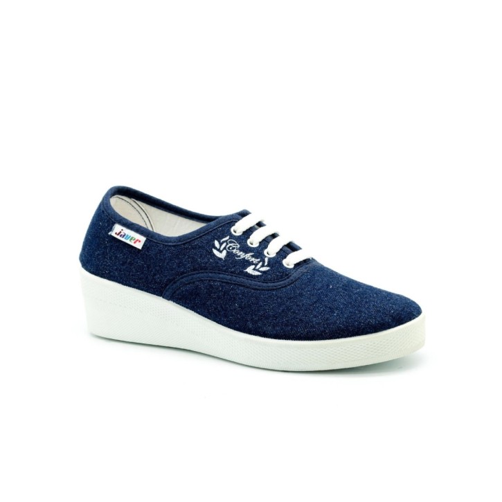 Zapatillas lona con cordones y cuña alta