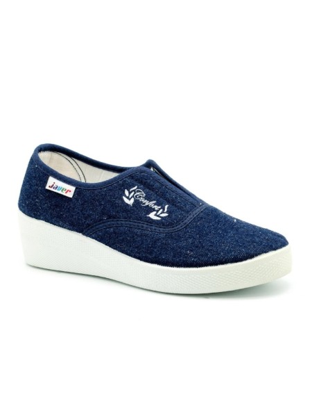 Zapatillas lona con elástico y cuña alta