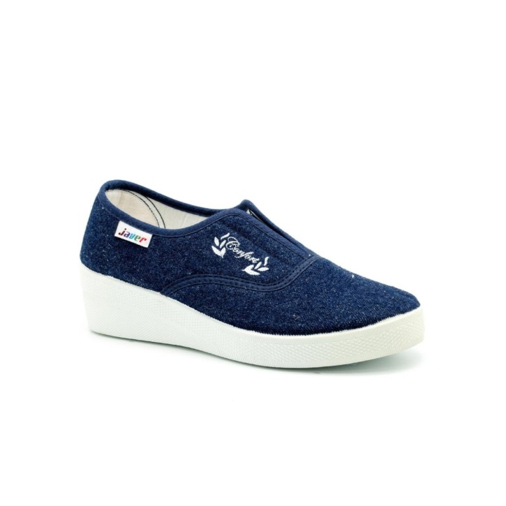 Zapatillas lona con elástico y cuña alta