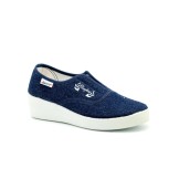 Zapatillas lona con elástico y cuña alta