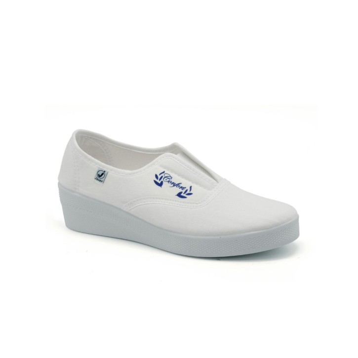 Zapatillas lona con elástico y cuña alta