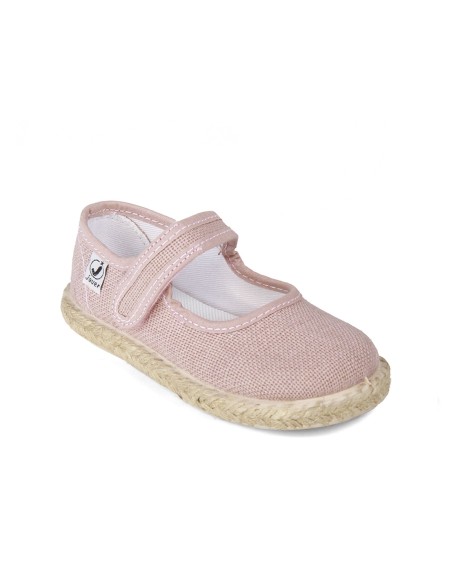 Sandalias cierre velcro en color rosa y suela de yute