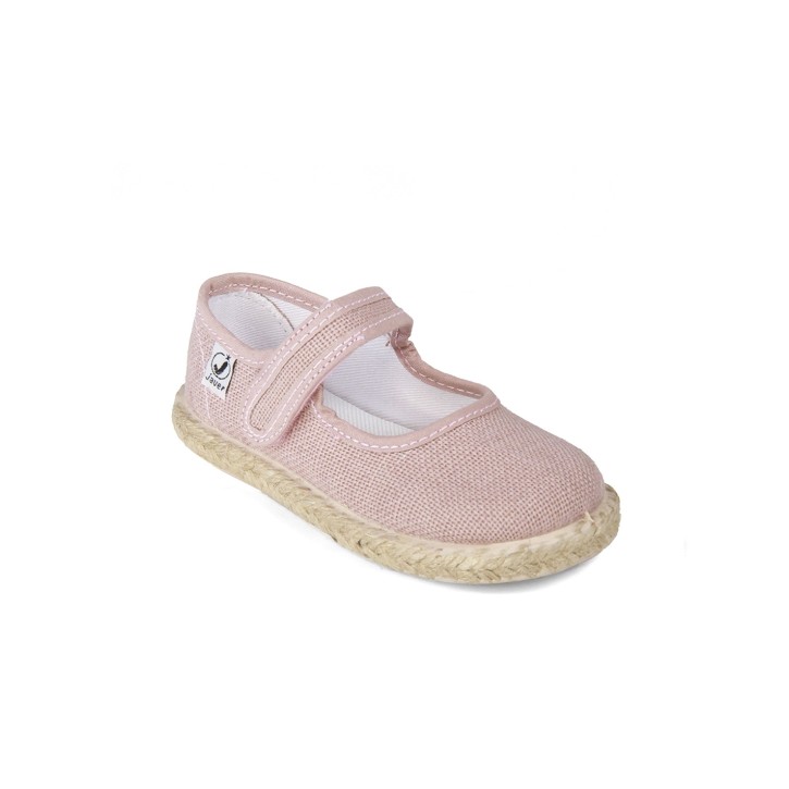 Sandalias cierre velcro en color rosa y suela de yute