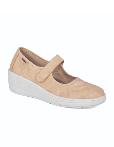 Zapatos con cuña mujer cinta velcro color beige