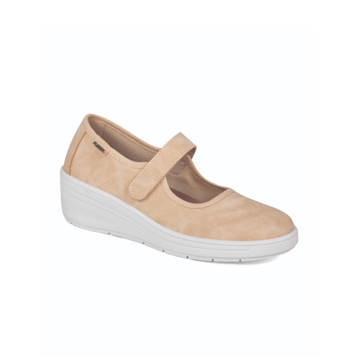 Zapatos con cuña mujer cinta velcro color beige